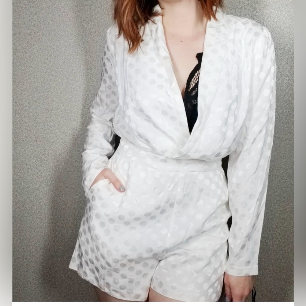 Happy Nature NWT white polka dot romper, size 6